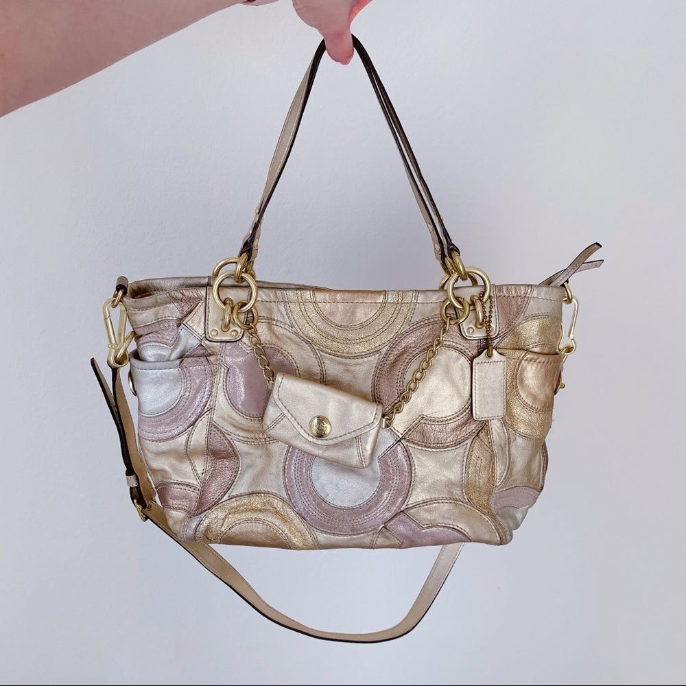 COACH Monogram Gold Leather Shoulder Bag - Picture 9 of 10